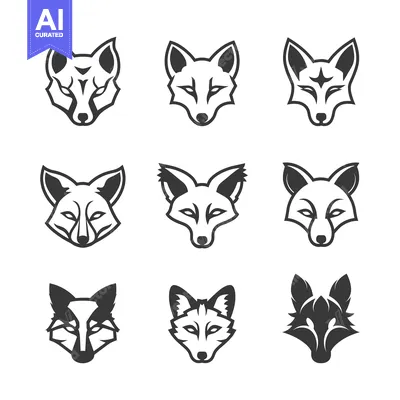 Aset premium populer: Nine Stylized Fox Head Illustrations in Black and White