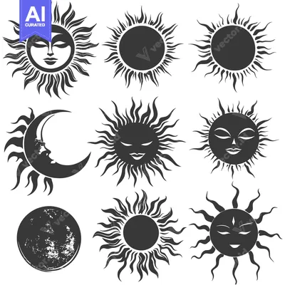 Aset premium populer: Nine Stylized Sun and Moon Illustrations with Variations in Features