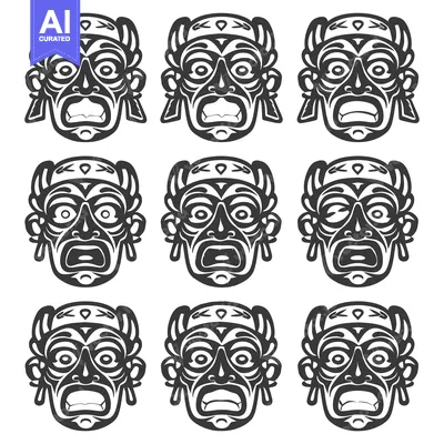 Aset premium populer: Nine Tribal Masks With Expressive Facial Expressions