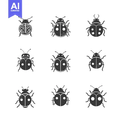 Aset desain premium: Nine Unique Black and White Ladybug Silhouettes