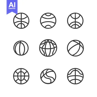 Aset desain premium: Nine Variations of a Basketball Icon in Outline Style
