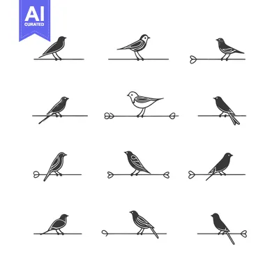 Popular premium asset: Nine Variations of a Bird Perched on a Branch with Heart-Shaped Ends