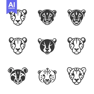 Premium design asset: Nine Variations of a Black and White Cheetah Head Illustration