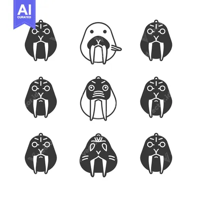 Aset premium populer: Nine Variations of a Cartoon Walrus with Different Facial Expressions