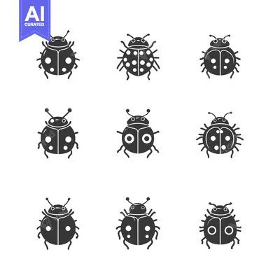 Aset desain premium: Nine Variations of a Ladybug Silhouette