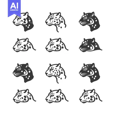 Aset premium populer: Nine Variations of a Leopard Head Illustration in Black and White