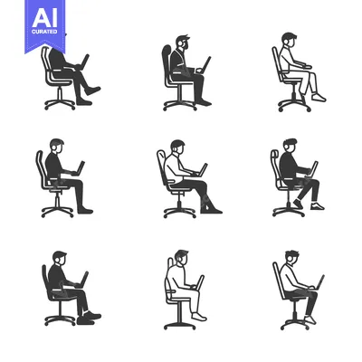 Aset premium populer: Nine Variations of a Man Sitting in an Office Chair Using a Laptop