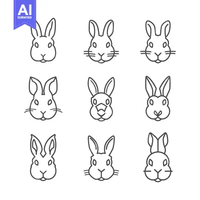 Aset desain premium: Nine Variations of a Rabbit's Head in Outline Form