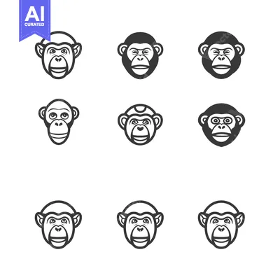 Popular premium asset: Nine Variations of a Smiling Monkey Face in Black and White