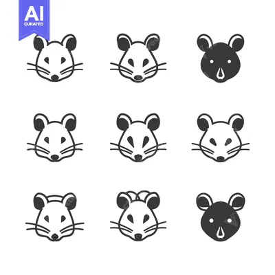 Popular premium asset: Nine variations of a stylized mouse face, some outlined and some fille