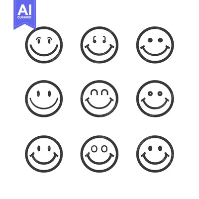 Aset desain premium: Nine Variations of Black Outline Smiley Face Emojis