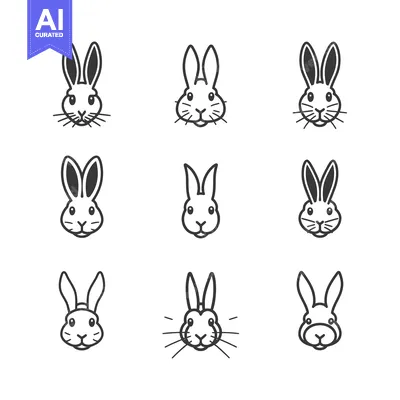 Popular premium asset: Nine Variations of Bunny Face Line Art