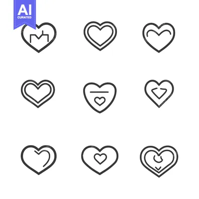 Aset premium populer: Nine Variations of Heart Icons with Different Line Patterns