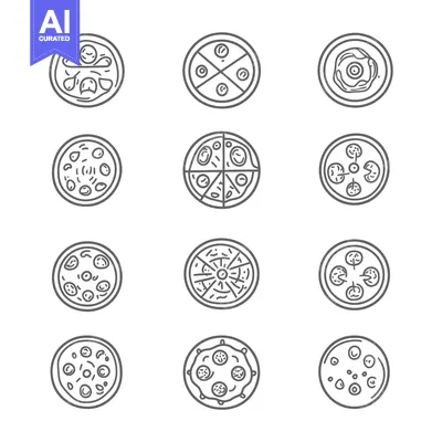 Nine Variations of Pizza Toppings, Line Art Style