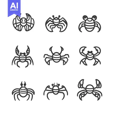 Aset premium populer: Nine Variations of Simple Black Line Crab Illustrations