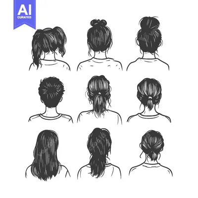 Nine Women with Different Hairstyles from the Back