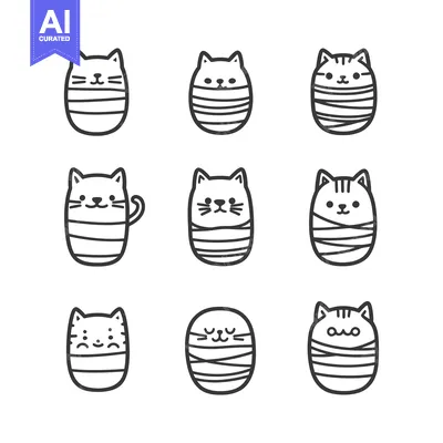 Premium design asset: Nine Wrapped Cats with Different Expressions and Markings