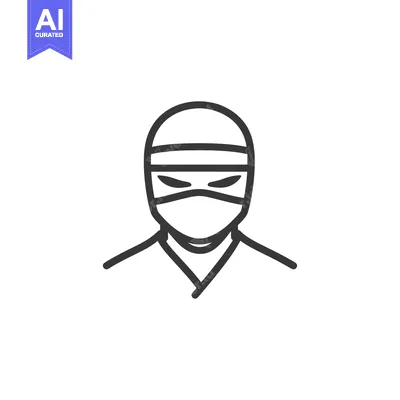 Aset desain premium: Black and White Line Drawing Depicts a Masked Figure