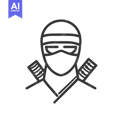 An outline image of a ninja character with two crossed swords