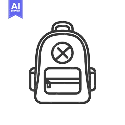 Minimalist Backpack Icon with Crossed Circle Detail, Outline Style
