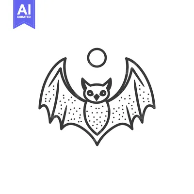 Aset premium populer: A stylized black and white image of a bat with its wings spread