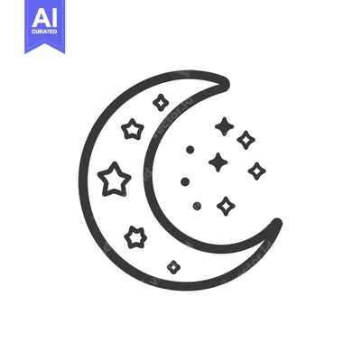 A simple crescent moon with stars in a dark sky