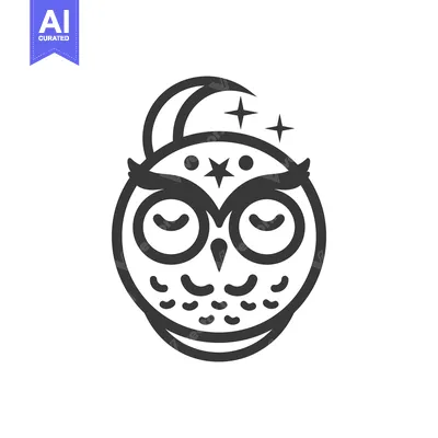 Popular premium asset: A minimalist black and white owl illustration of a sleepy owl