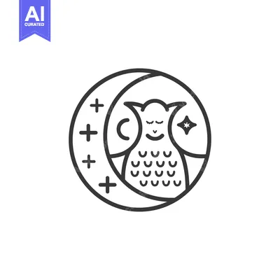 A stylized outline depicts a sleeping owl surrounded by symbols