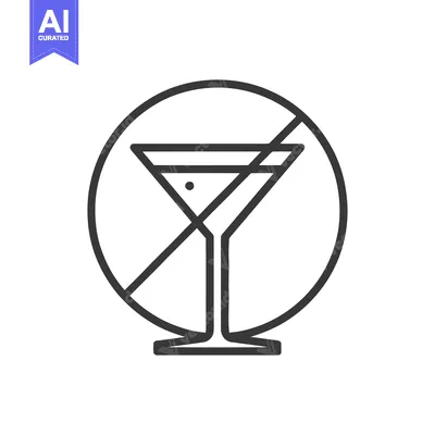 Popular premium asset: No Alcohol Sign: Martini Glass with Prohibition Symbol, Line Art