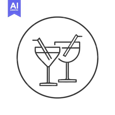 Popular premium asset: Minimalist Cocktail Glasses Icon in Circle, Black and White Line Art