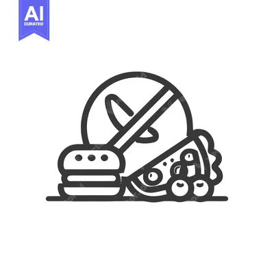 Forbidden Feast: Line Art Icon of Unhealthy Foods with Prohibition Sym