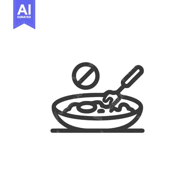 No Noodles Icon: Forbidden Pasta Dish with Fork, Line Art