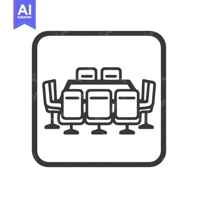 Aset premium populer: Minimalist Icon of Conference Table with Chairs in Rounded Square Fram