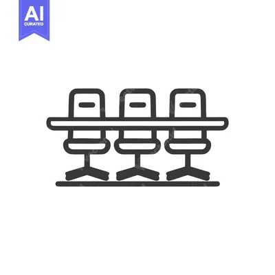 Aset premium populer: Minimalist Line Art: Conference Table with Three Chairs Icon