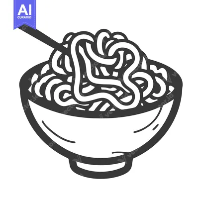 Aset premium populer: A bowl filled with noodles and a utensil is presented