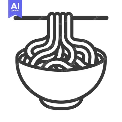 Aset premium populer: Simple monochromatic illustration of noodles being lifted from a bowl