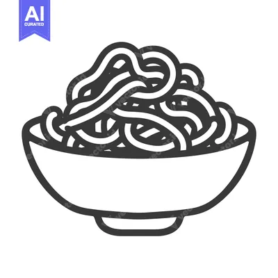 A simple line art depiction of pasta in a bowl