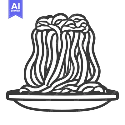 Aset premium populer: A black and white drawing of noodles on a plate