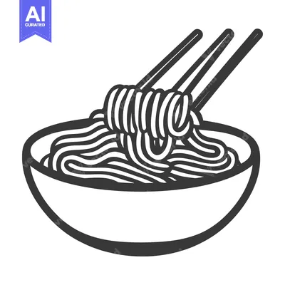 Aset premium populer: Illustration shows noodles being picked up with chopsticks from a bowl