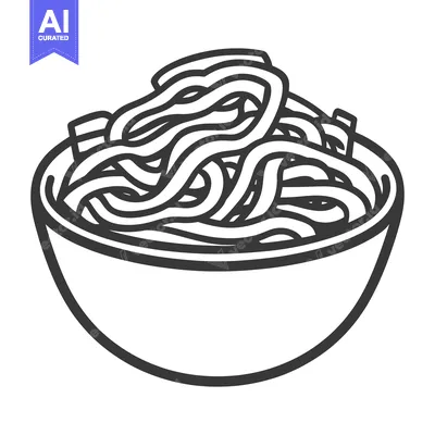 Aset premium populer: A bowl of pasta or noodles with a simple black outline