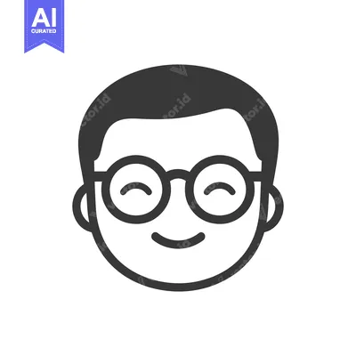 Aset premium populer: A grayscale vector illustration of a smiling person wearing glasses