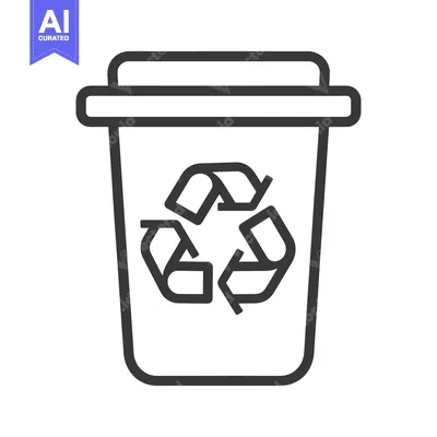 Premium design asset: A simple outlined trash container with a recycling symbol on its front