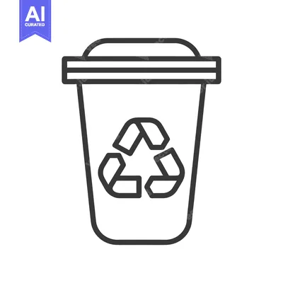 A simple outlined graphic showing a recycling bin with the symbol