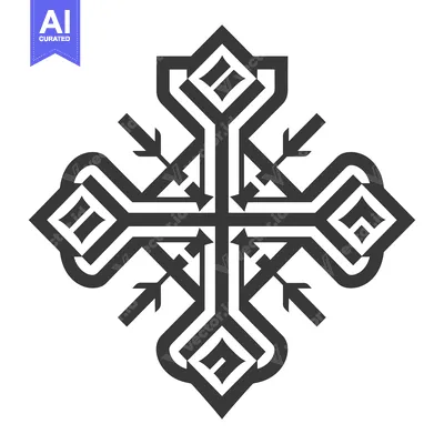 Aset desain premium: A symmetrical decorative cross with a complex geometric design
