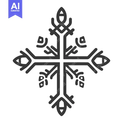Aset desain premium: A symmetrical linear decorative snowflake design on white background