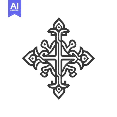 A symmetrical ornate cross design displayed on a white backdrop