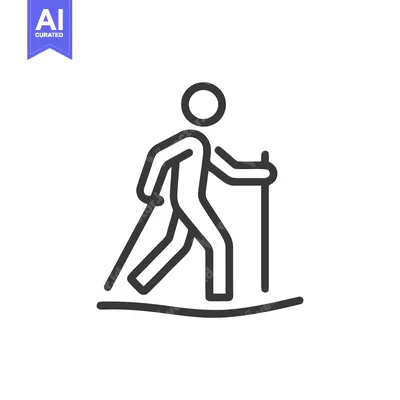 Premium design asset: Minimalist Hiking Icon: Person with Poles on Trail, Vector Illustratio