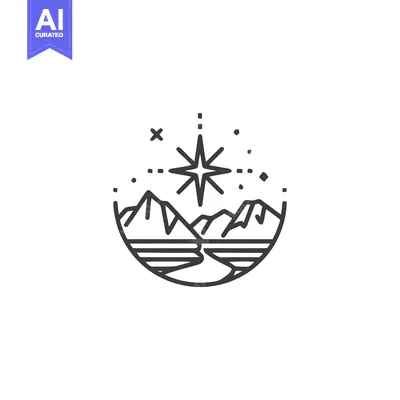 Minimalist Mountain Starscape Logo Design in Black and White Line Art