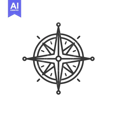 Aset desain premium: Minimalist Compass Rose Icon: Navigation Symbol in Black and White