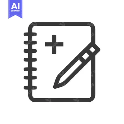 Aset premium populer: Medical Notepad Icon with Pencil, Healthcare Record Symbol, Minimalist